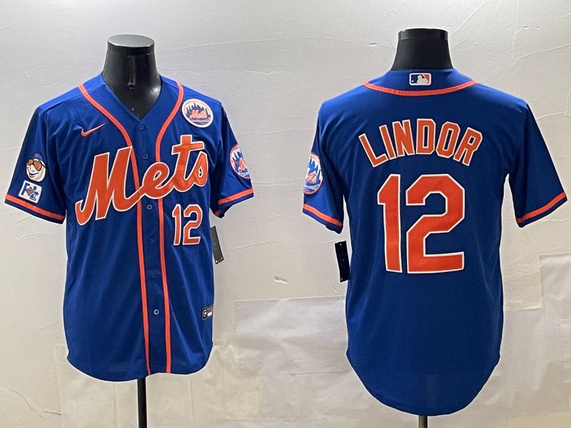 Men New York Mets #12 Lindor Blue Game 2025 Nike MLB Jersey style 9
